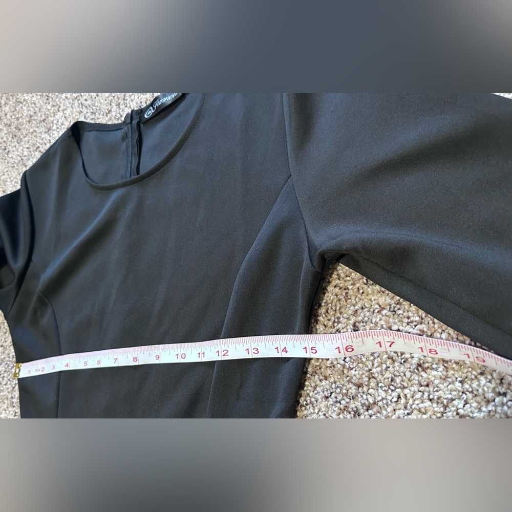 👗 Women's 3/4 Sleeve Boat Neck Dress - Black 🖤 - Picture 3 of 15